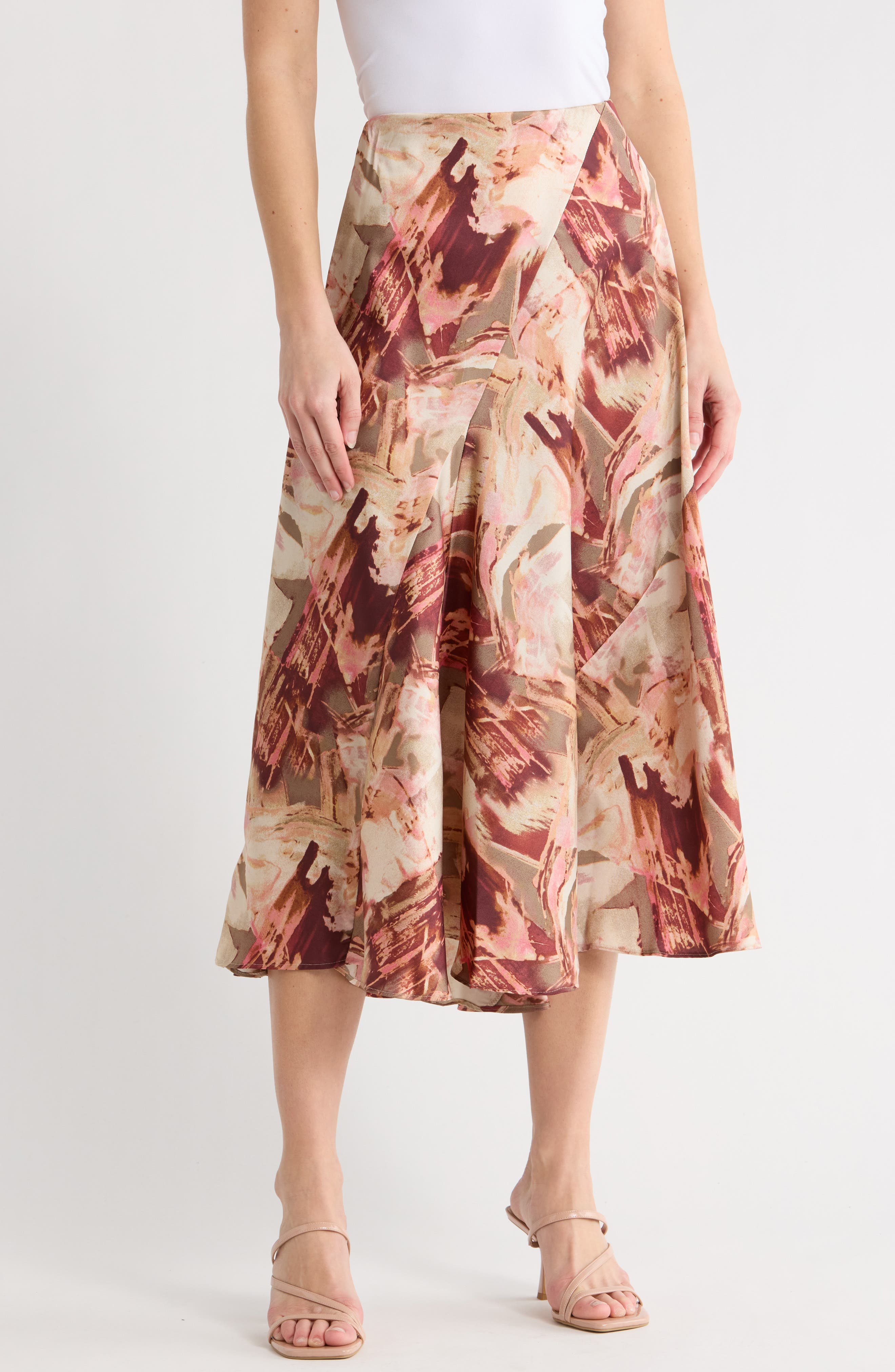 DKNY Floral Satin Midi Skirt