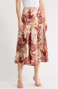 DKNY Floral Satin Midi Skirt