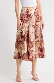 DKNY Floral Satin Midi Skirt