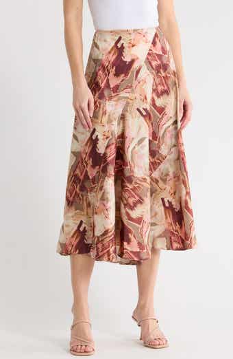 DKNY Floral Satin Midi Skirt
