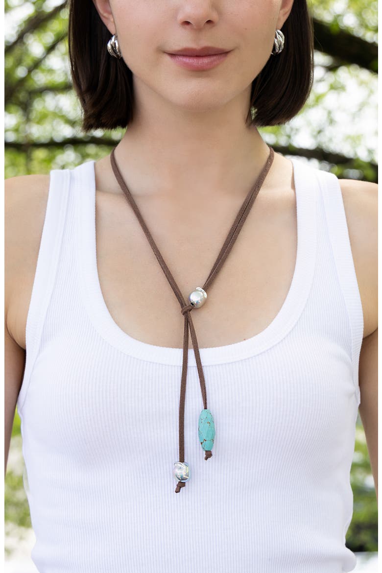 Hayes Suede Lariat Necklace, Main, color, TURQUOISE BROWN