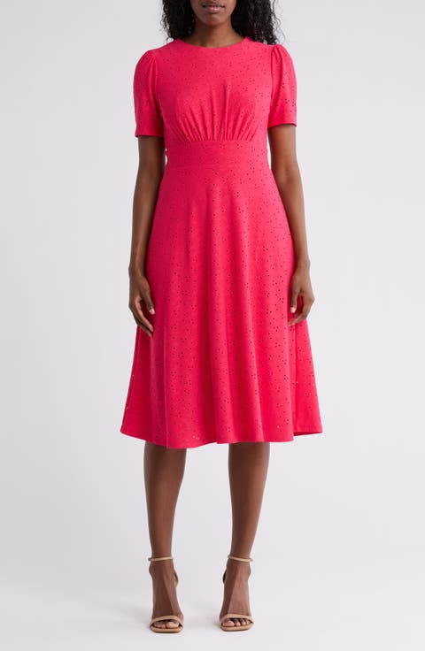Jesey Embroidered Eyelet Short Sleeve Dress
