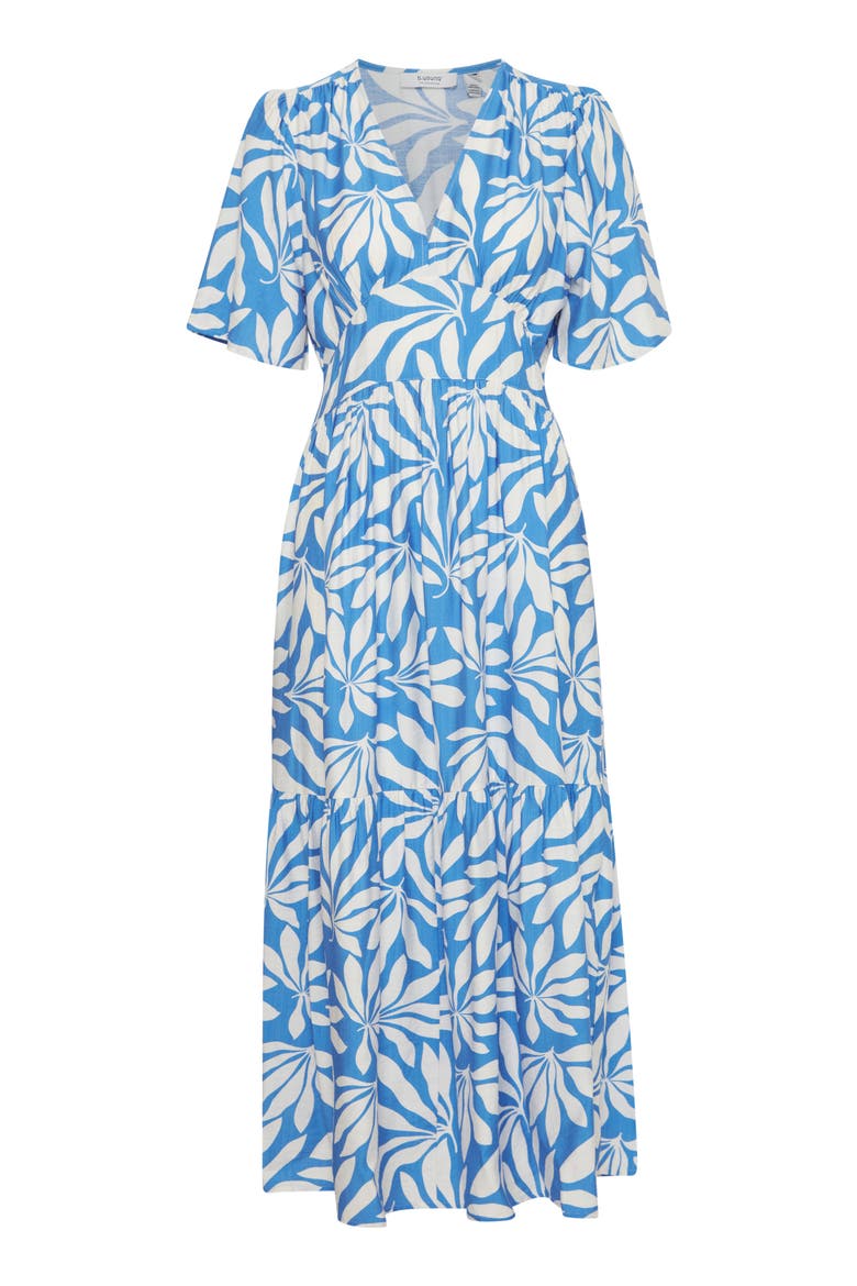Palms Flutter Sleeve Midi Dress, Alternate, color, PALACE BLUE PALMS MIX