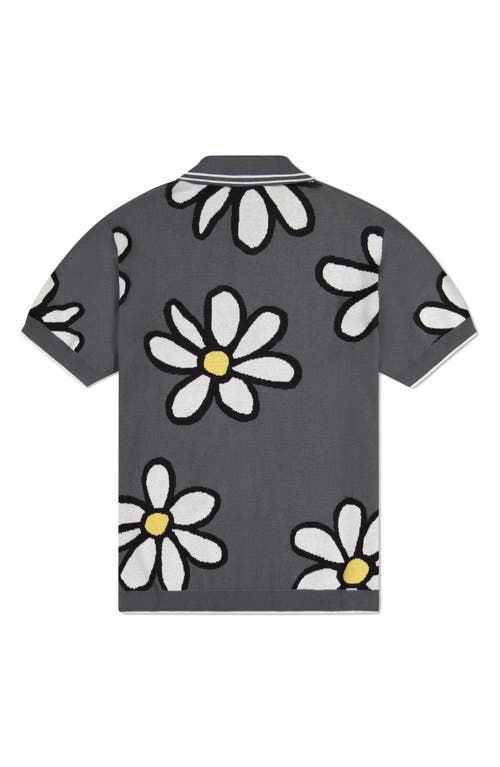 Wesc Daisy Jacquard Short Sleeve Cotton Button-up Polo Sweater In Gray