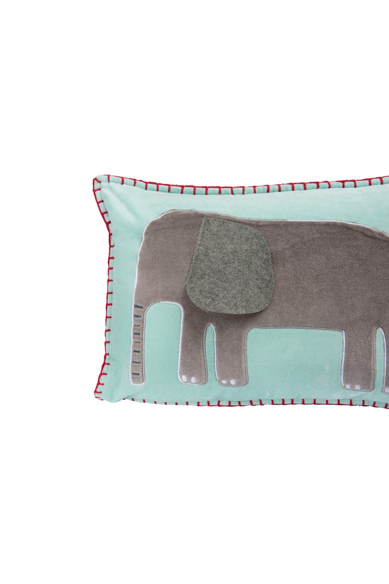 Blue Cotton Velvet Embroidered & Appliqued Elephant Pillow, Alternate, color, Blue