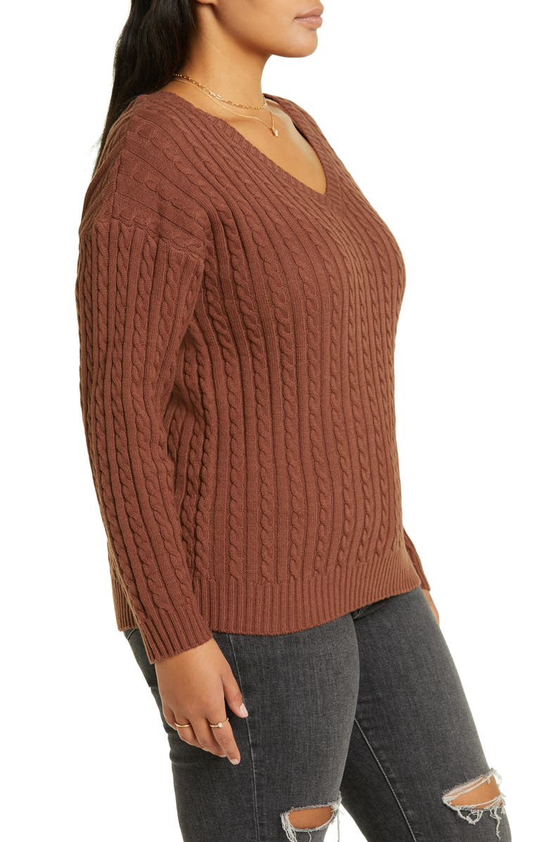 BP. Cable Knit Oversize Cotton Blend Sweater, Alternate, color,