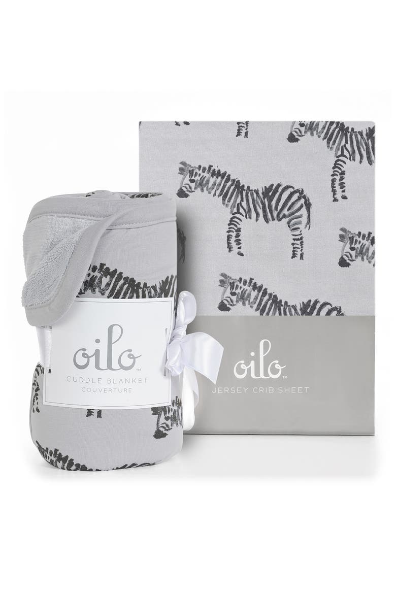 Zebra Cuddle Blanket & Fitted Crib Sheet Set, Main, color, GRAY