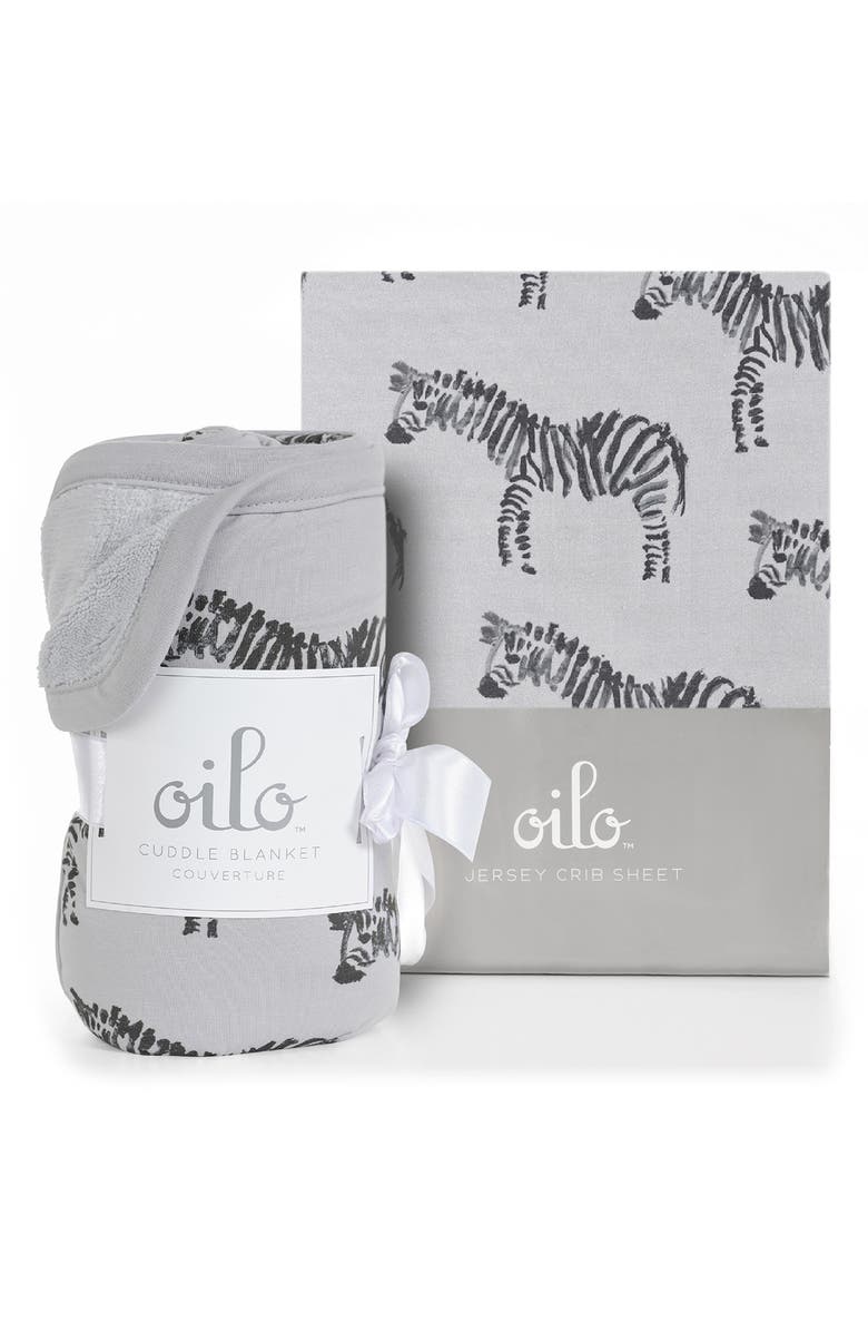 Oilo Zebra Cuddle Blanket & Fitted Crib Sheet Set, Main, color, Gray