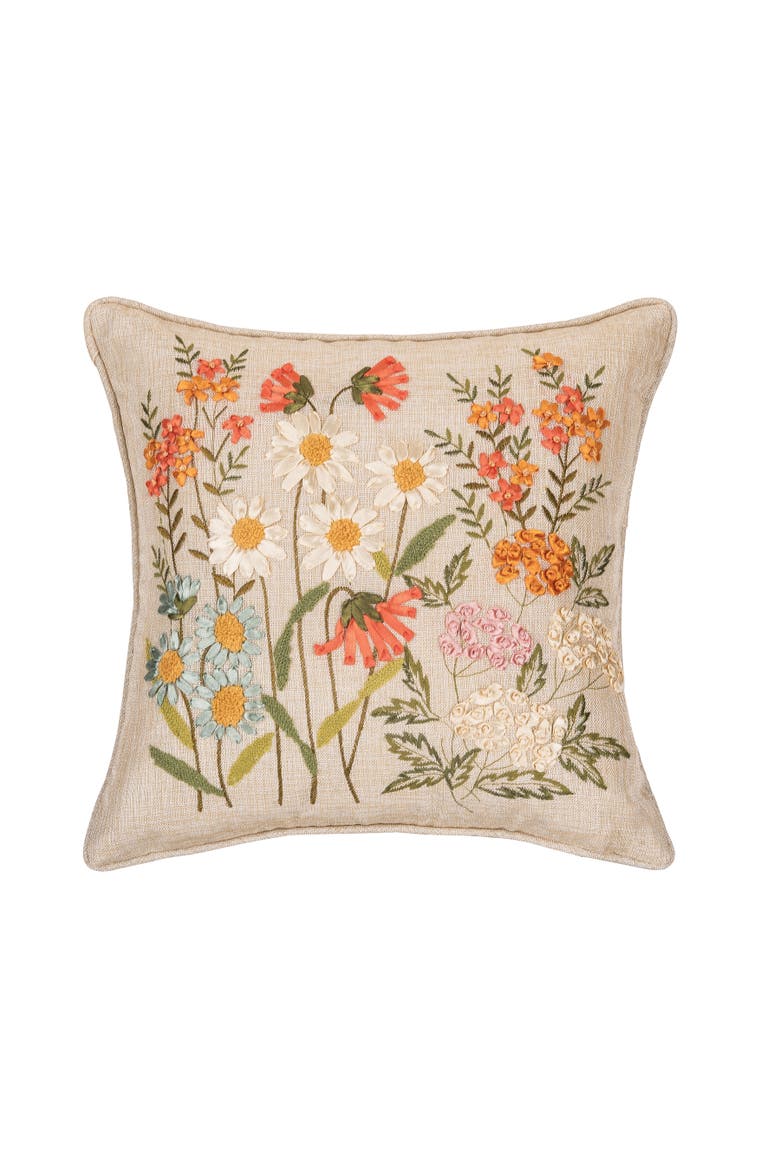 Daisy Garden Flowers Accent Throw Pillow 16" x 16", Main, color, Brown