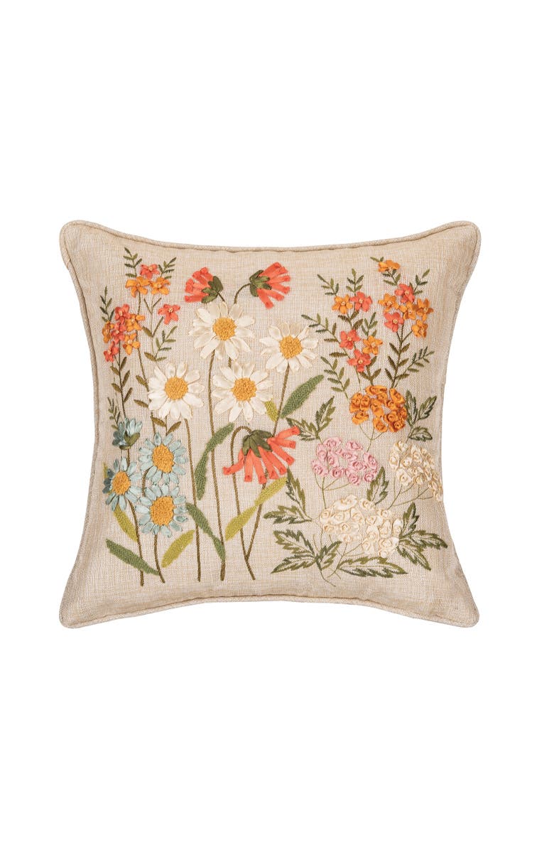 C&F Home Daisy Garden Flowers Accent Throw Pillow 16" x 16", Main, color, Brown