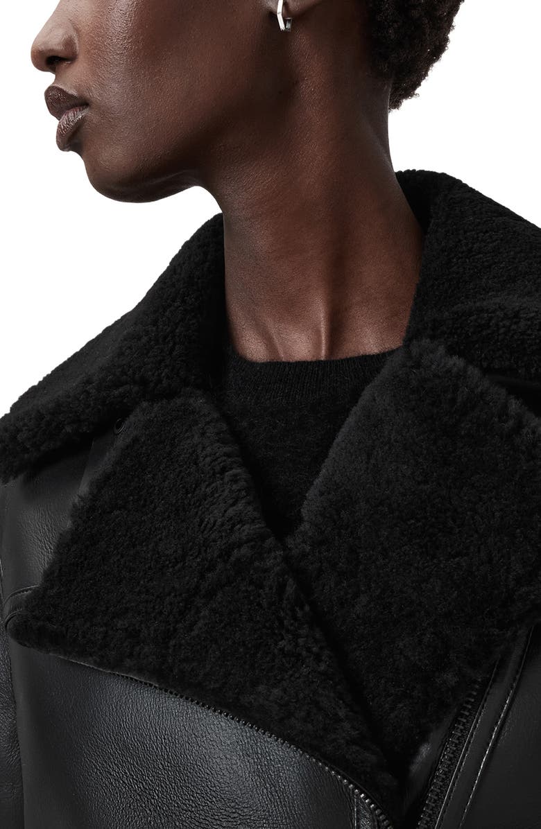 AllSaints Sola Oversize Genuine Shearling Biker Jacket, Alternate, color, Black/ Black