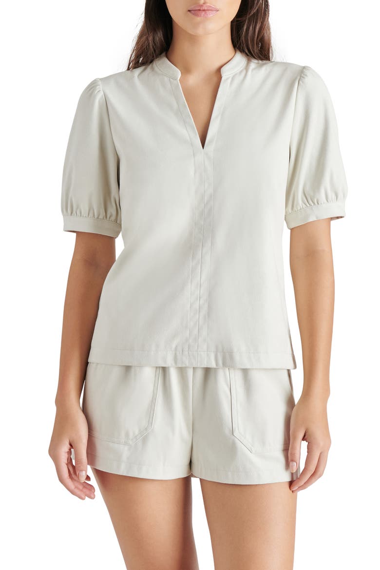Jane Puff Shoulder Faux Suede Top, Main, color, SILVER BIRCH