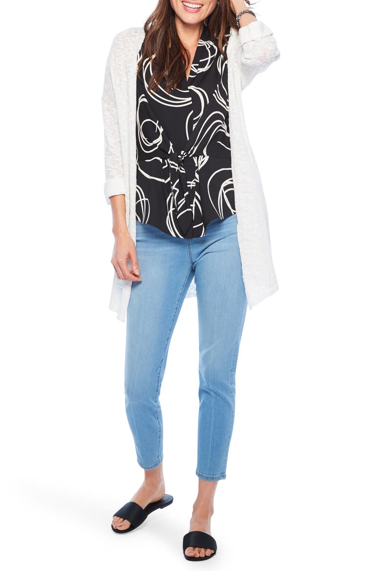 Abstract Print Tie Front Tank, Alternate, color, BLACK MULTI