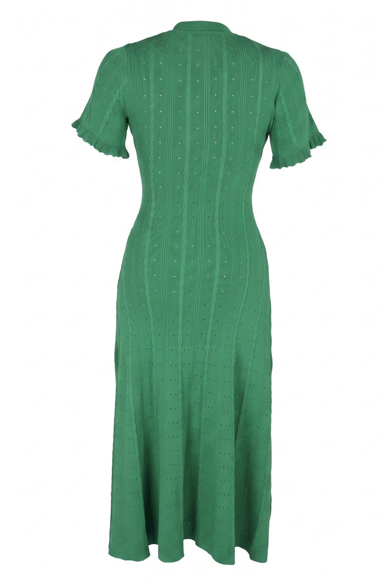 Button Front Knit Short Sleeve Midi Dress, Alternate, color, Green