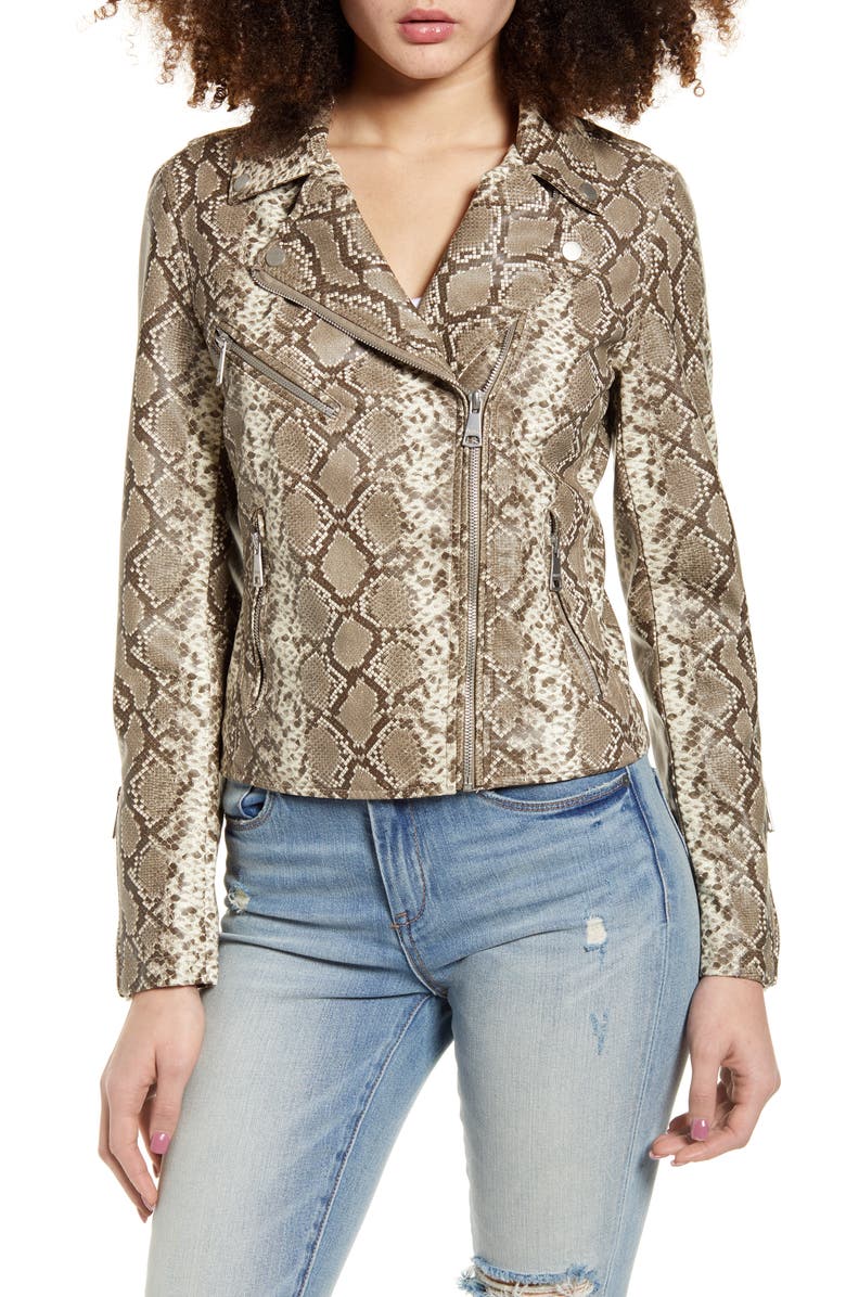 Vigoss Snake Print Faux Leather Moto Jacket, Alternate, color, 