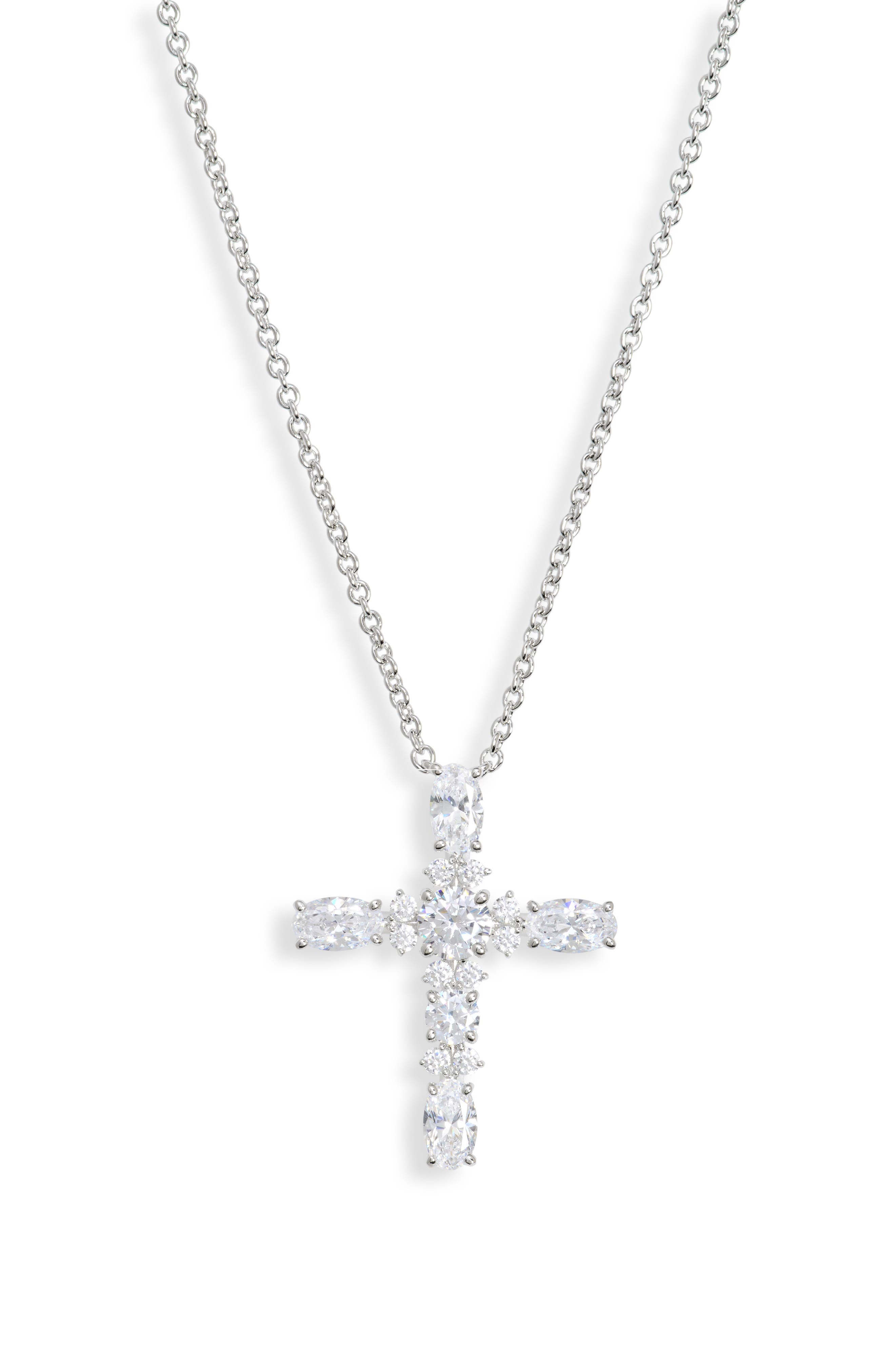 Oval Cross Cubic Zirconia Pendant Necklace