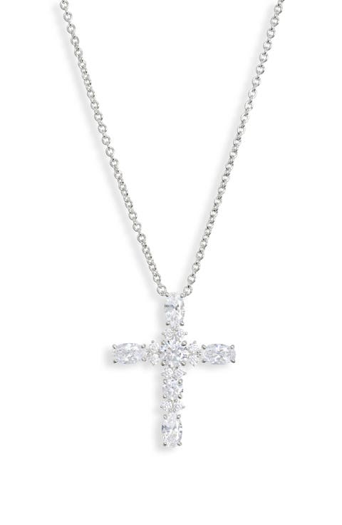 Oval Cross Cubic Zirconia Pendant Necklace