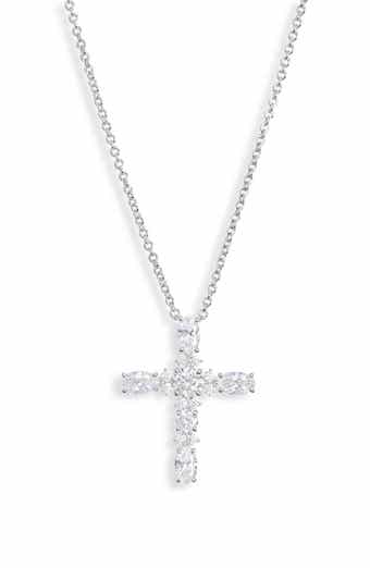 Oval Cross Cubic Zirconia Pendant Necklace