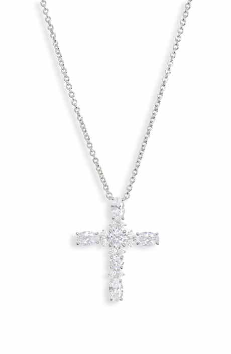 Oval Cross Cubic Zirconia Pendant Necklace