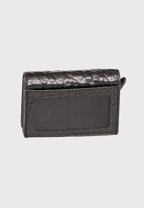Furniq Uk Genuine Leather Elephant Pattern Trifold Card Holder In Black