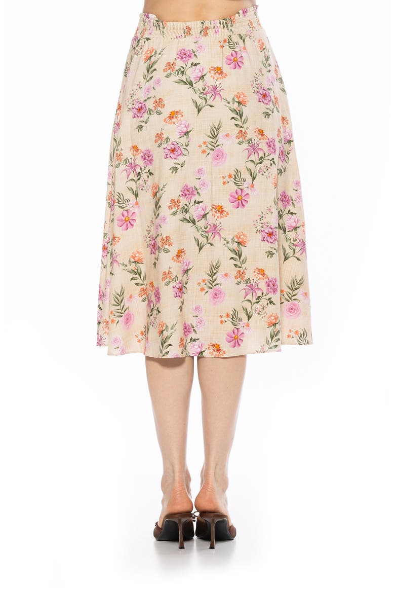 Kliene Floral Smocked A-Line Skirt, Alternate, color, BEIGE/ PINK FLORAL