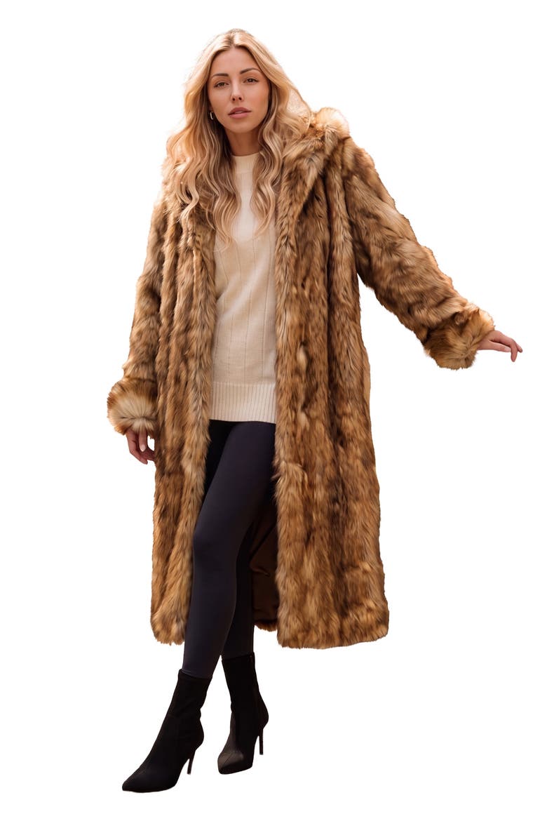 Plus Size Hooded Faux Fur Coat, Main, color, FOX
