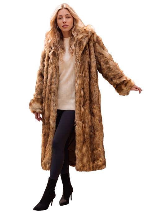 Plus Size Hooded Faux Fur Coat