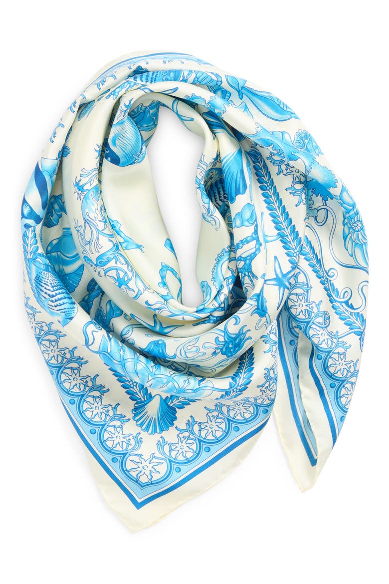 Underwater Barocco Silk Square Scarf, Alternate, color, EGGSHELL BRIGHT BLUE