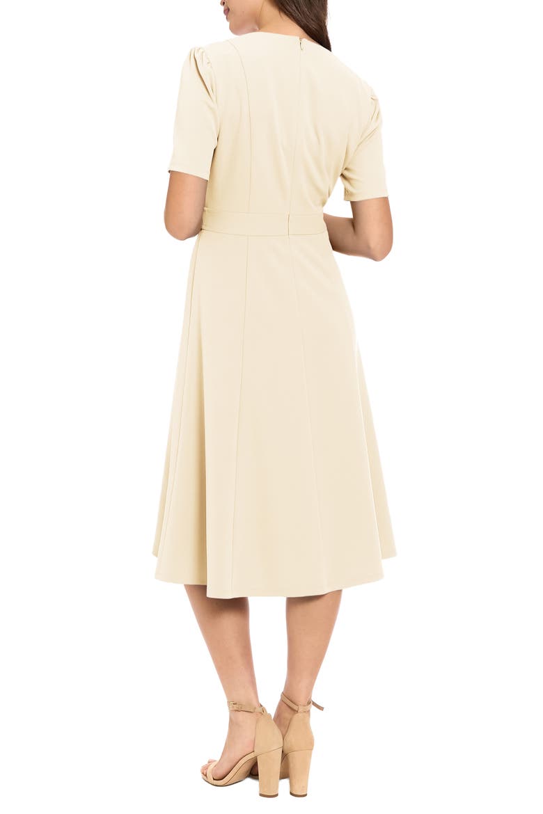 V-Neck Side Tab Fit & Flare Midi Dress, Alternate, color, SUGAR IVORY