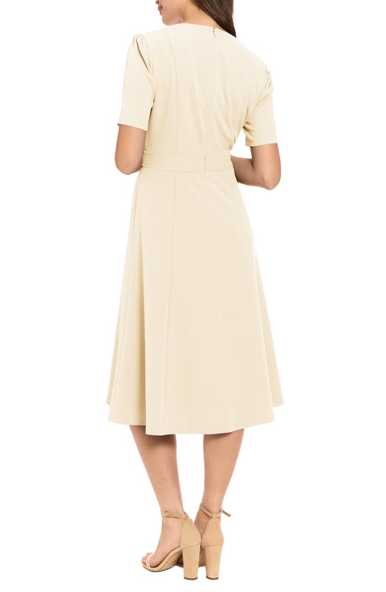 London Times V-Neck Side Tab Fit & Flare Midi Dress, Alternate, color, Sugar Ivory