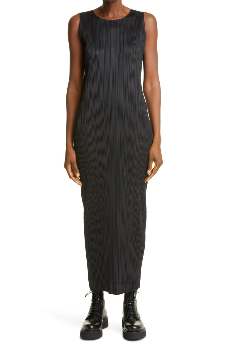 Basics Pleated Midi Dress, Main, color, BLACK