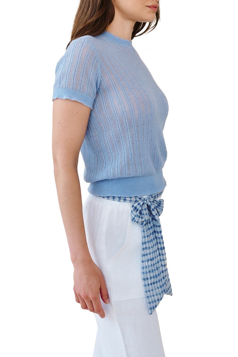 Pointelle Short Sleeve Sweater, Alternate, color, SOFT BLUE