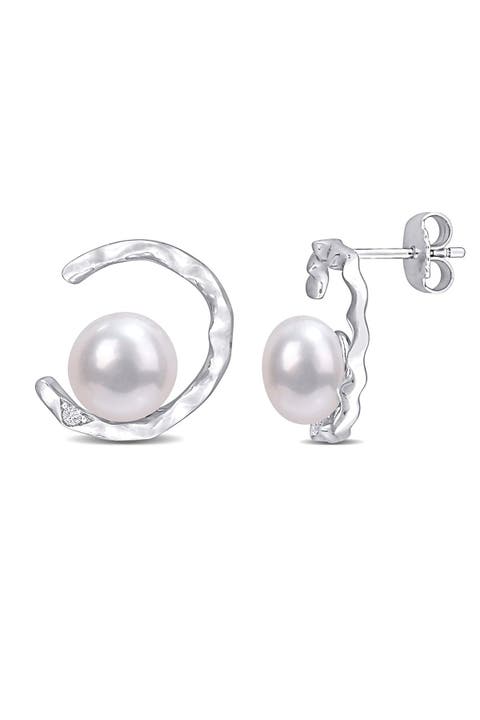 Created White Sapphire & 7.5-8mm Freshwater Pearl Earrings