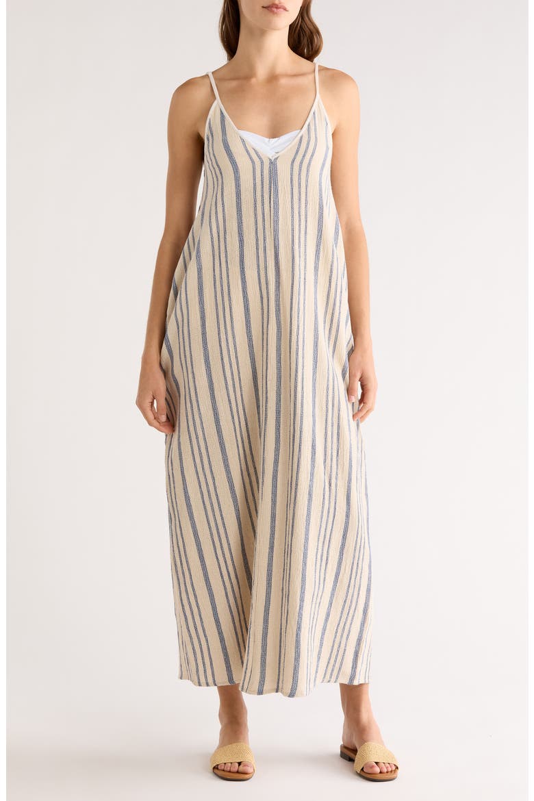 Stripe Sleeveless Cover-Up Maxi Dress, Main, color, BEIGE/ BLUE STRIPE