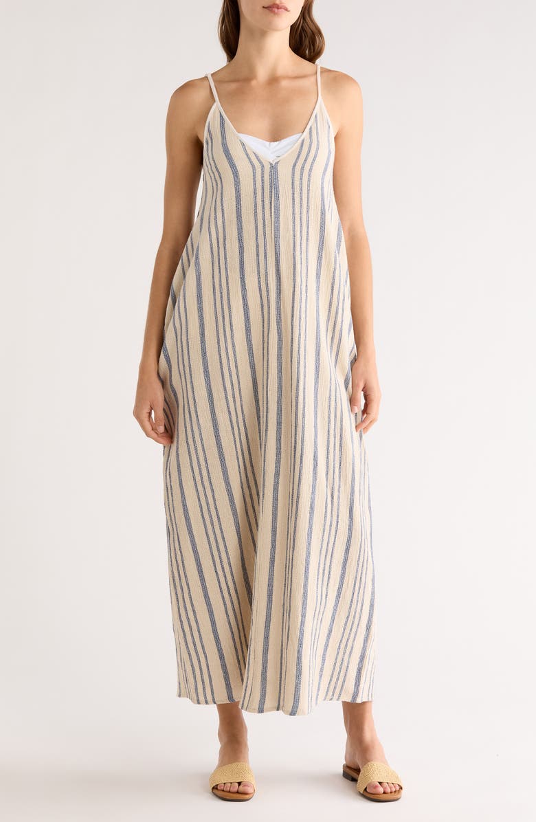 Elan Stripe Sleeveless Cover-Up Maxi Dress, Main, color, Beige/ Blue Stripe