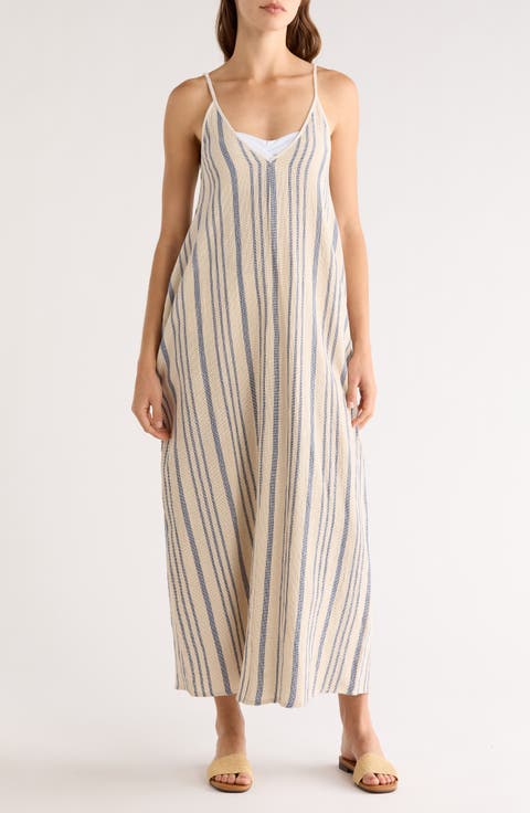 Stripe Sleeveless Cover-Up Maxi Dress