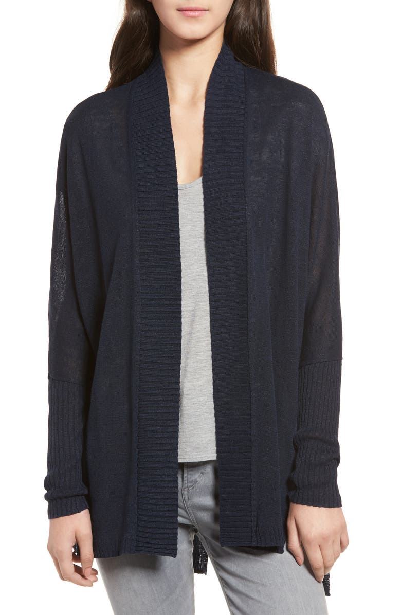Trouvé Tie Back Linen Blend Cardigan, Main, color, 