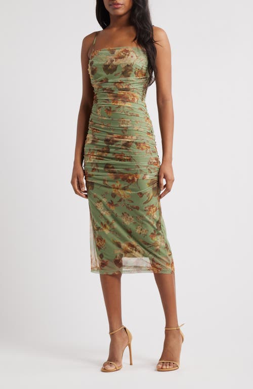 Lulus Valerie Floral Mesh Midi Dress In Sage Multi
