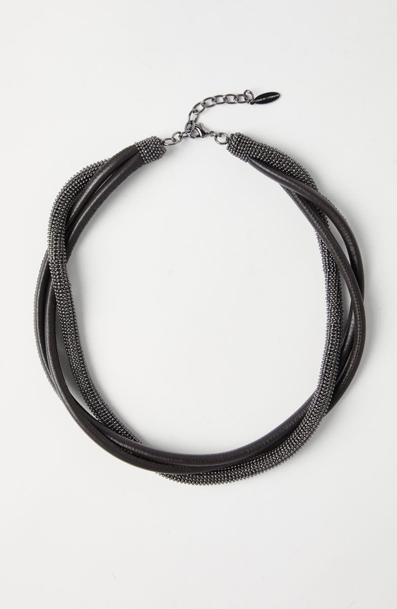 Brunello Cucinelli Precious leather choker, Alternate, color, Black