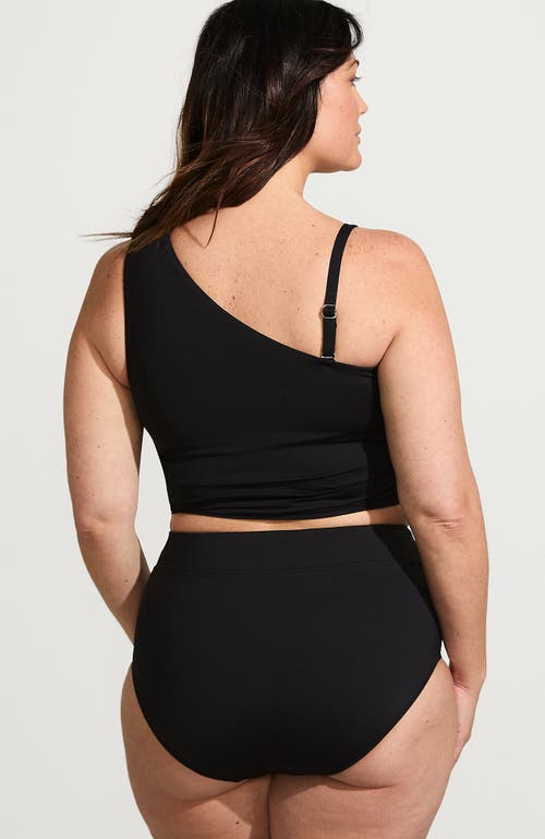 Lands' End Ruched One Shoulder Midkini Swimsuit Top In Black