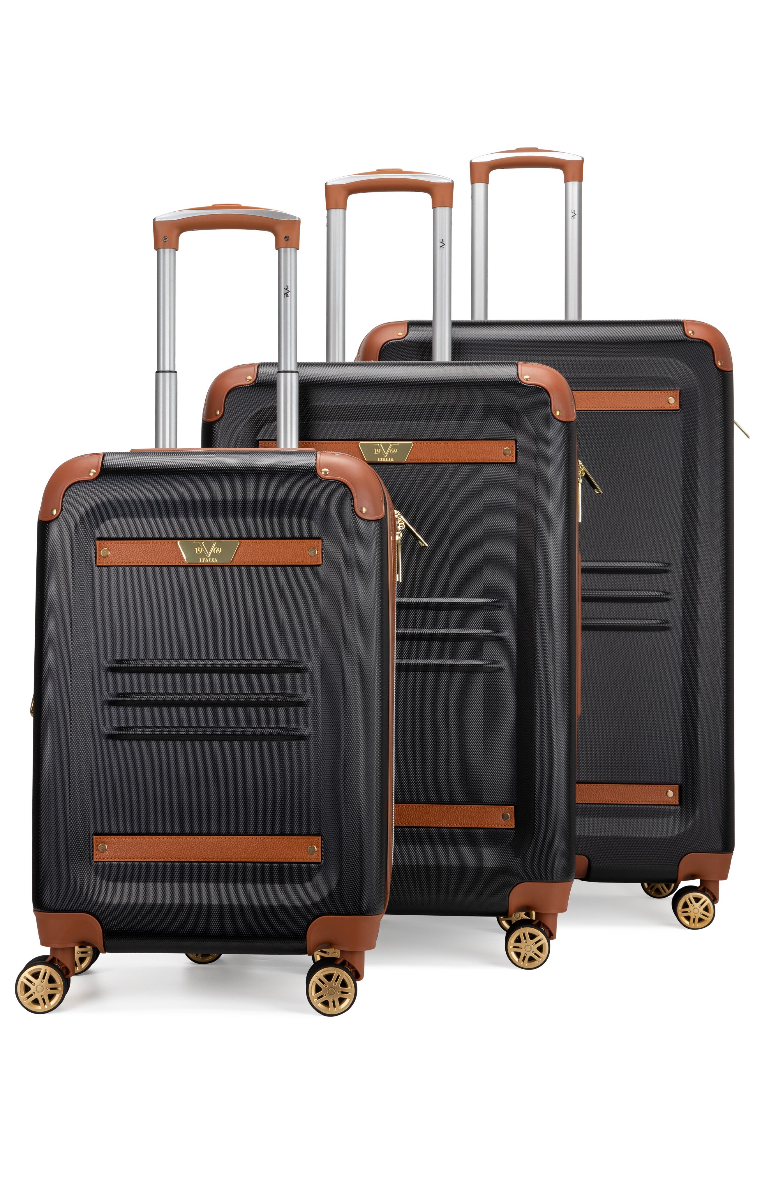 19V69 ITALIA Vintage 3 Piece Expandable Spinner Luggage Set, Main, color, Black