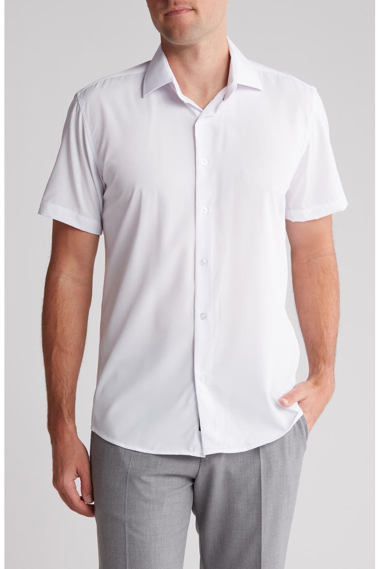 Slim Fit Performance Short Sleeve Button-Up Shirt, Main, color, WHITE