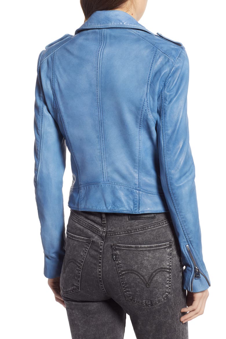Donna Lambskin Leather Moto Jacket, Alternate, color, FADED DENIM