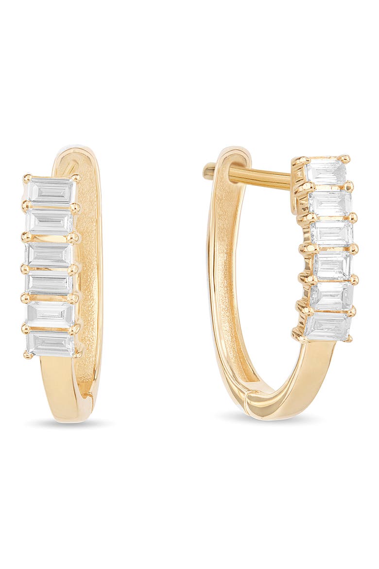 14K Gold Mini Baguette Diamond Huggie Hoop Earrings, Main, color, YELLOW