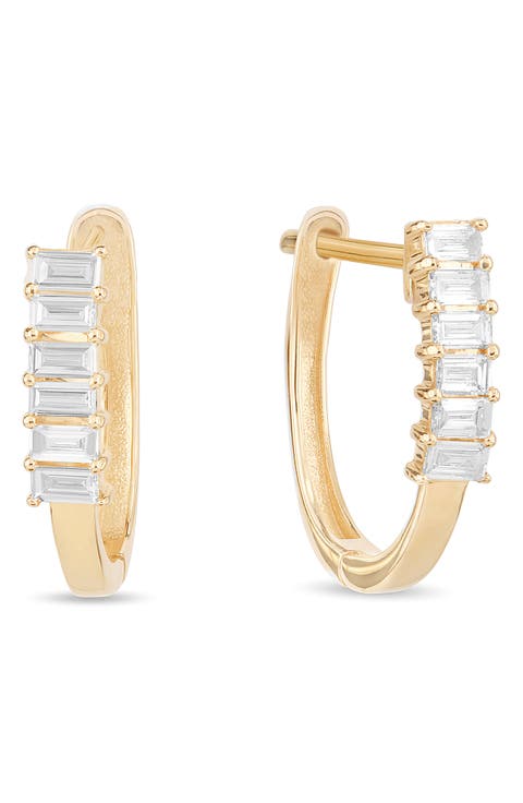14K Gold Mini Baguette Diamond Huggie Hoop Earrings