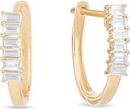 LANA 14K Gold Mini Baguette Diamond Huggie Hoop Earrings