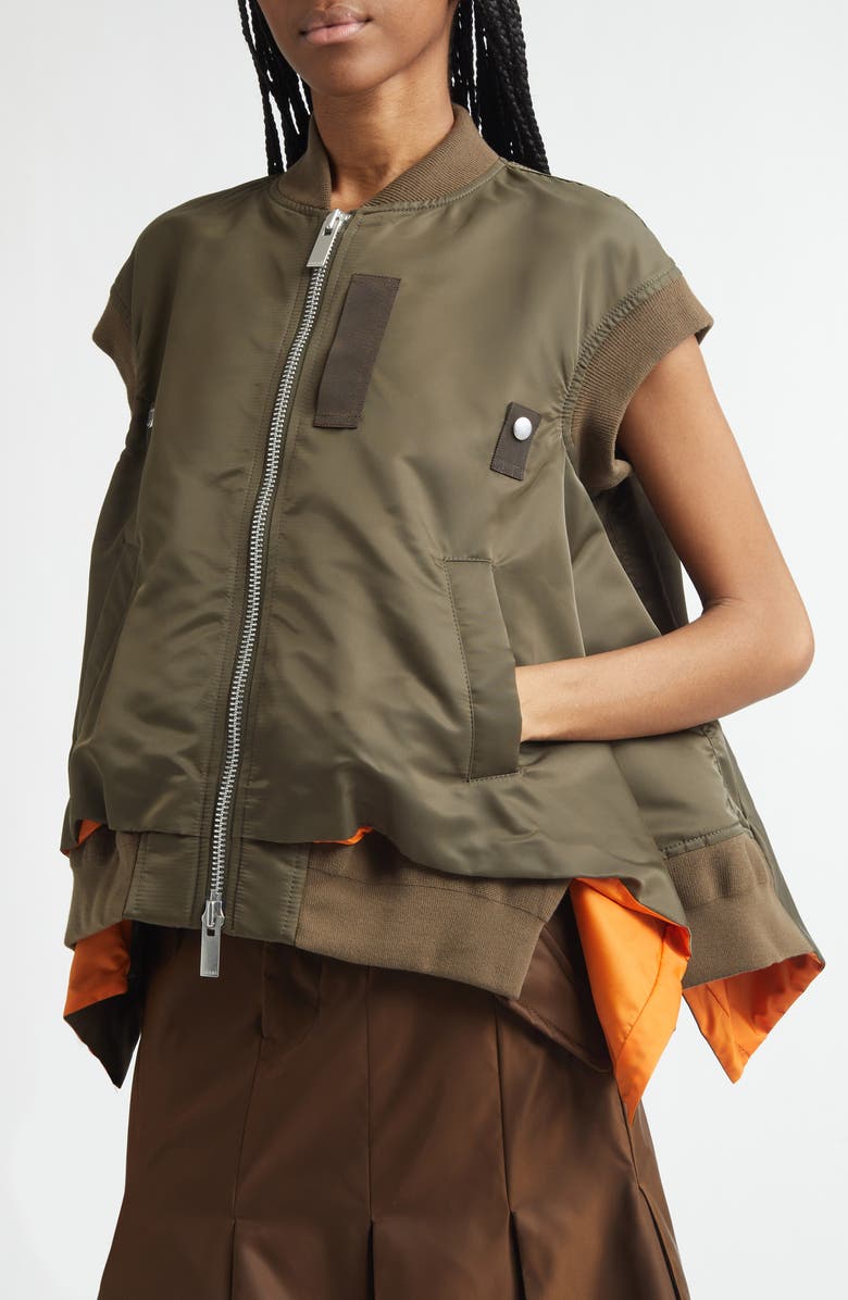 Sacai Nylon Twill Zip Vest, Alternate, color, Dark Khaki
