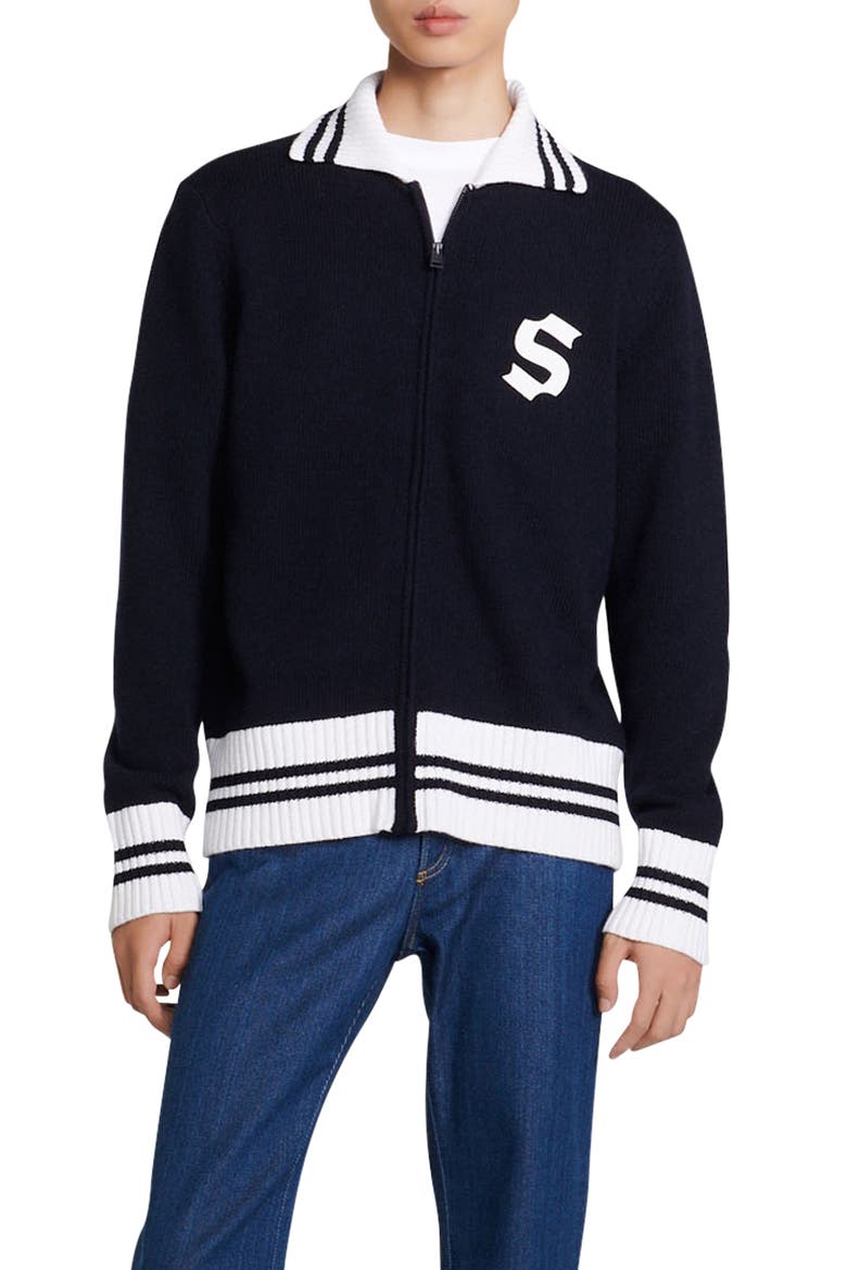 Varsity Zip Cardigan, Main, color, NAVY BLUE