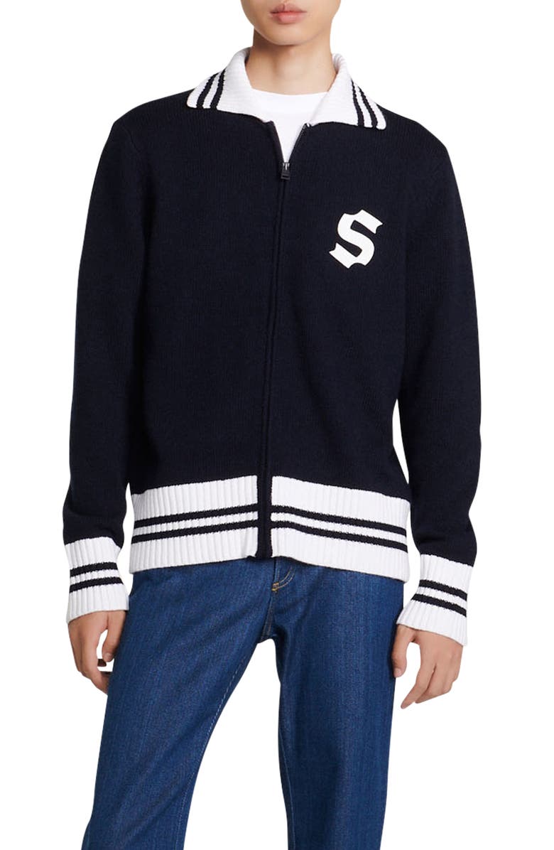 SANDRO Varsity Zip Cardigan, Main, color, 