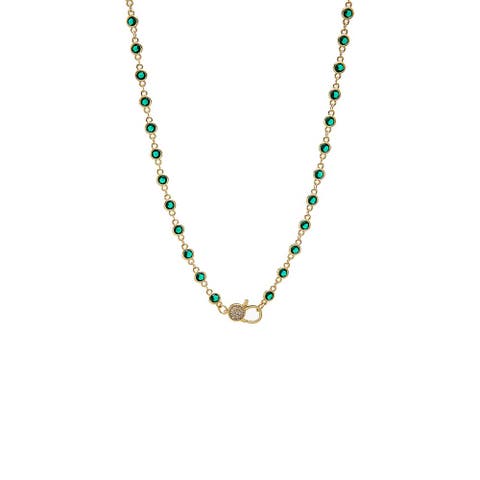 Emerald Green CZ Station Pave Lobster Clasp Chain Necklace